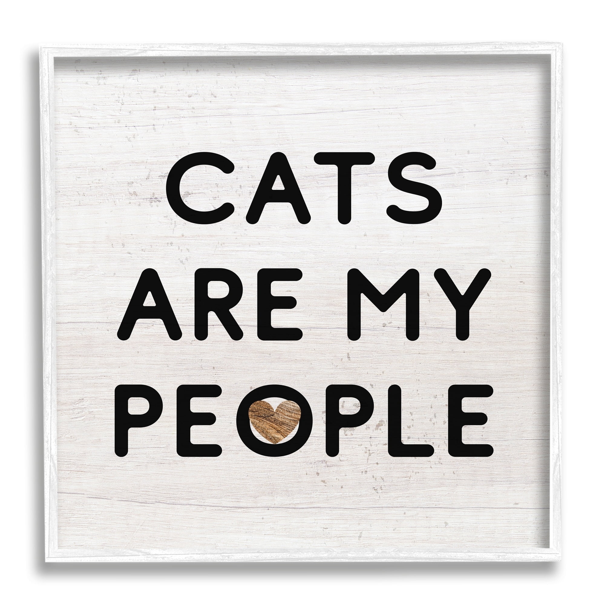 Stupell Industries Cats Are My People Rustic Heart Symbol Text Graphic Art White Framed Art Print Wall Art, Design by Daphne Polselli