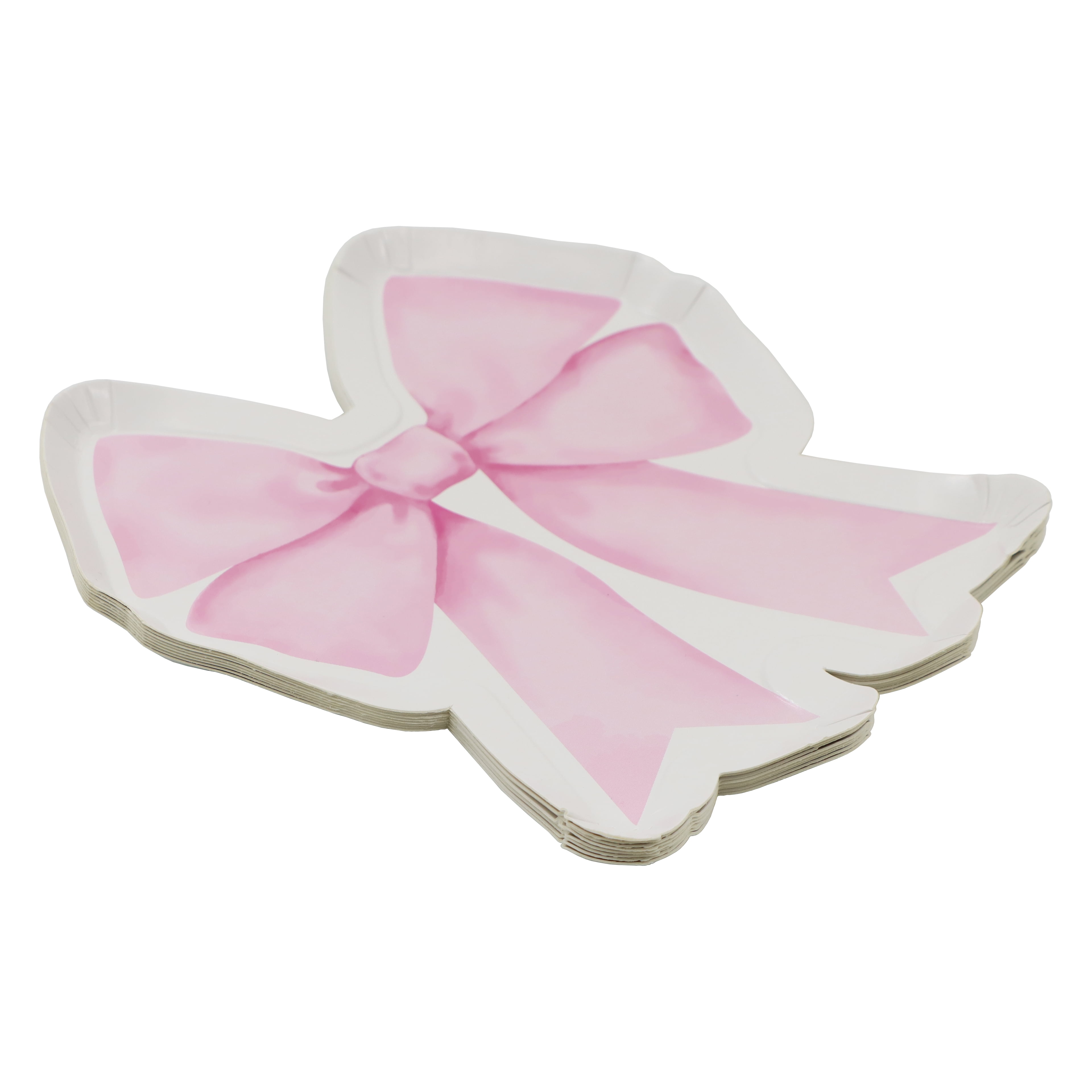 Celebrate It Paper Plates - Pink Bow-Shaped Disposable Snack Plates, Pink, 7", 24 Packs (192 Total)