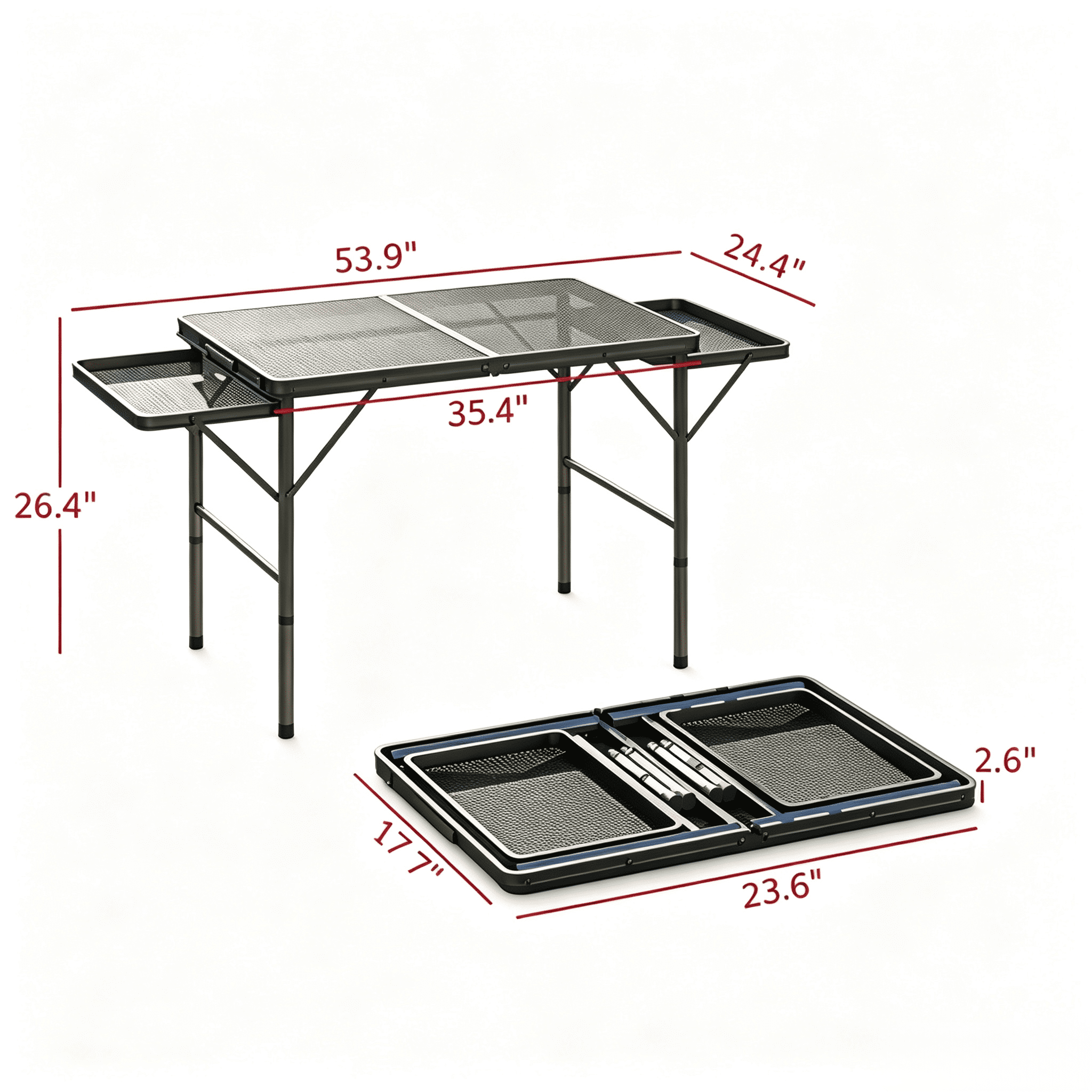 Foldable Expandable Outdoor Table, Adjustable Height Metal Camping Table with Side Wings, Waterproof Rust-Resistant Portable Picnic Standing Table for Patio BBQ Beach