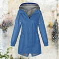 thumbnail image 7 of larppty Long Raincoat for Women Waterproof Drawstring Hooded Jacket Traveling Outdoor Windbreaker Jackets Fall Fashion (Blue, M), 7 of 7