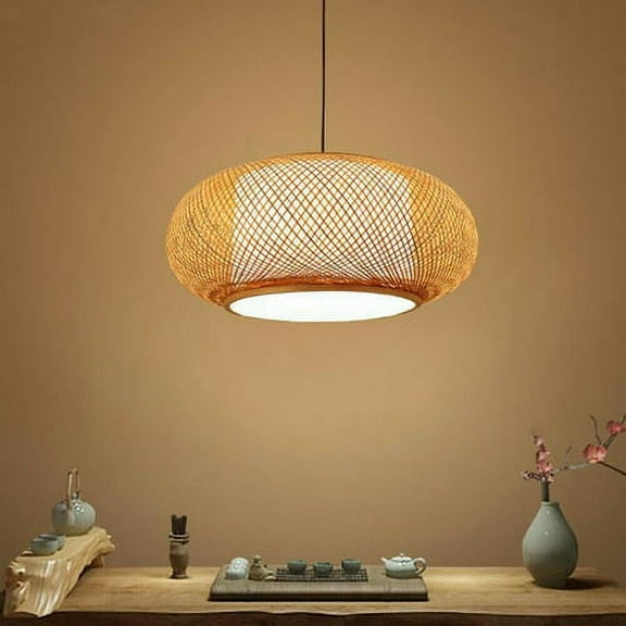 Bamboo Wicker Rattan Pendant Light Fixture Round Vintage Hanging Ceiling Lamp
