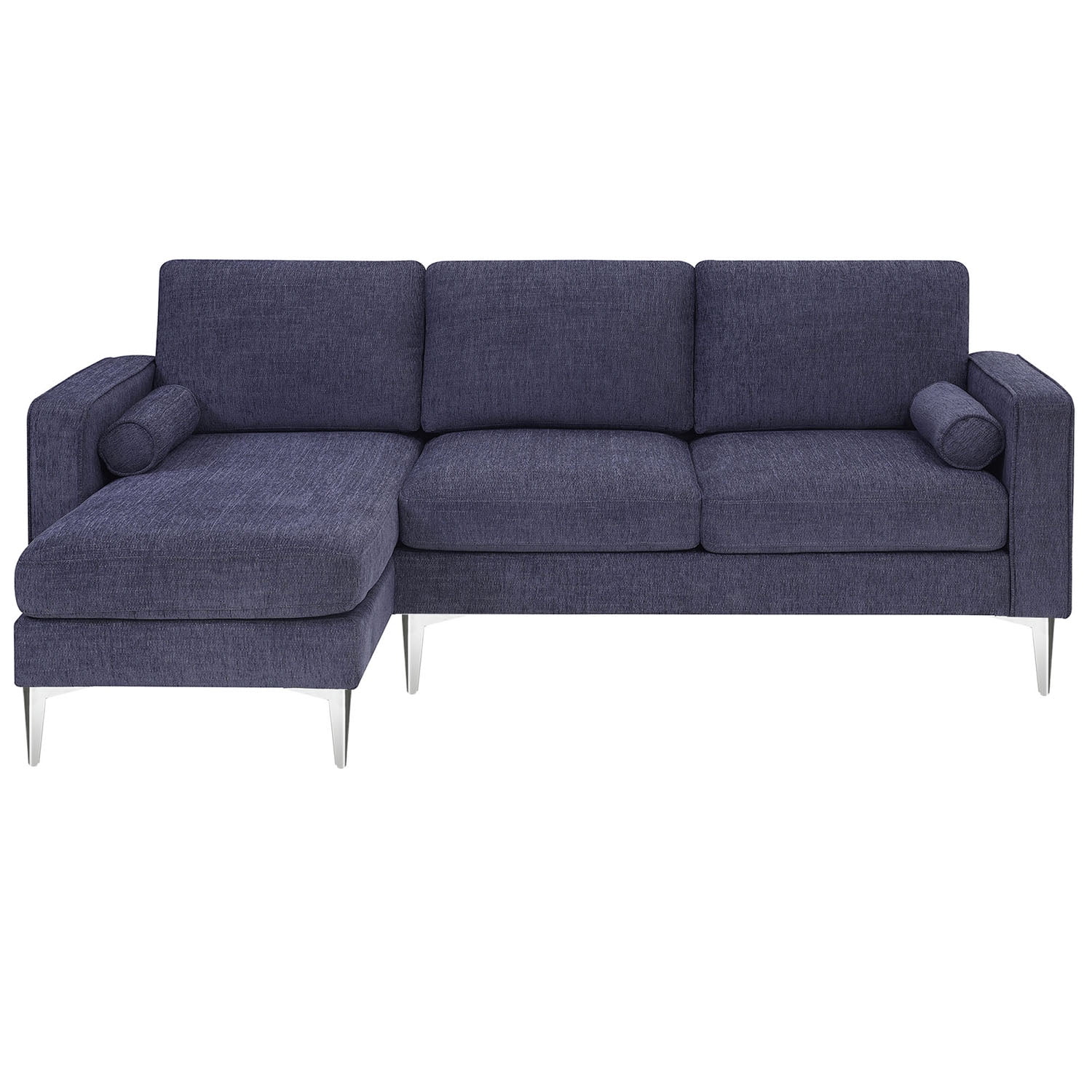 Kadyn 86" Convertible Sectional Sofa, Modern Chenille Fabric Sofa with Reversible Chaise and 2 Pillows, L-Shaped 3-Seat Sofa for Apartment, Blue+Grey
