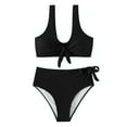 thumbnail image 7 of MIXUE Swim Suits for Women Solid Color High Waisted Bikini Sets for Women Block Two Piece Drawstring Swimwears Beachwear,Black,L, 7 of 7