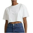 thumbnail image 1 of Timegard Crop Tops for Women Short Sleeve Crew Neck Drop Shoulder Casual Loose Workout Top Basic Tee, 1 of 6