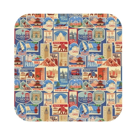 

Salouo Set Of Travel Vintage Print Round Coaster Drink Coasters Leather Bar Beer Beverage Coasters for Drinks Set of 4 for Tabletop Protection Coffee Table Decor