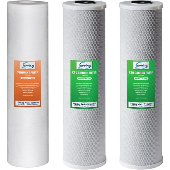 iSpring F3WGB32B - Paquete de filtro para agua de repuesto para toda la casa de 3 etapas , 4.5 x 20 pulgadas, cartuchos de sedimento y bloque de carbón, reduce hasta el 99 % de cloro, blanco