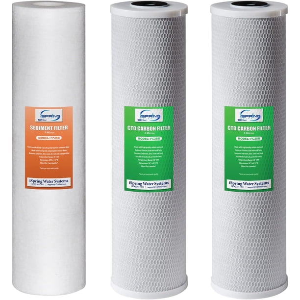iSpring F3WGB32B - Paquete de filtro para agua de repuesto para toda la casa de 3 etapas , 4.5 x 20 pulgadas, cartuchos de sedimento y bloque de carbón, reduce hasta el 99 % de cloro, blanco