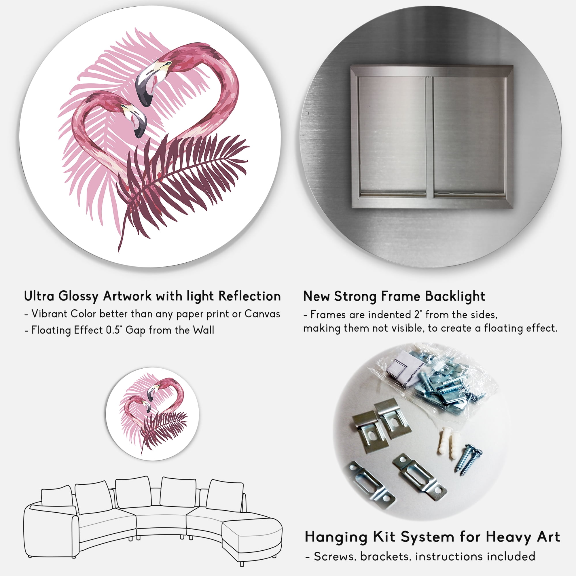 Designart 'Pink Flamingo In Tropical Summer I' Traditional Circle Metal Wall Art 29x29 - Disc of 29