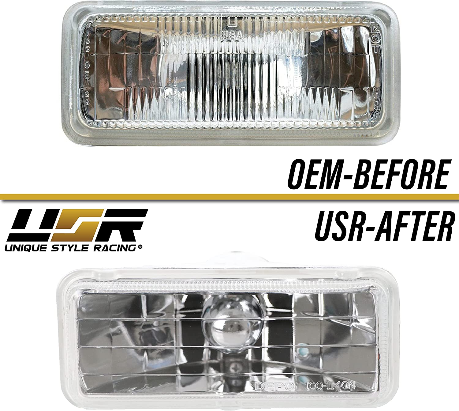 USR H4351 / H4352 Sealed Beam Headlights - Low + High Beam 2" x 5" Seal Beam Conversion Head Lamps Compatible with 1993-1997 Chevrolet Camaro (Euro Crystal Style 4 Pieces, with Bulbs and Wire Adapter) - image 5 of 9