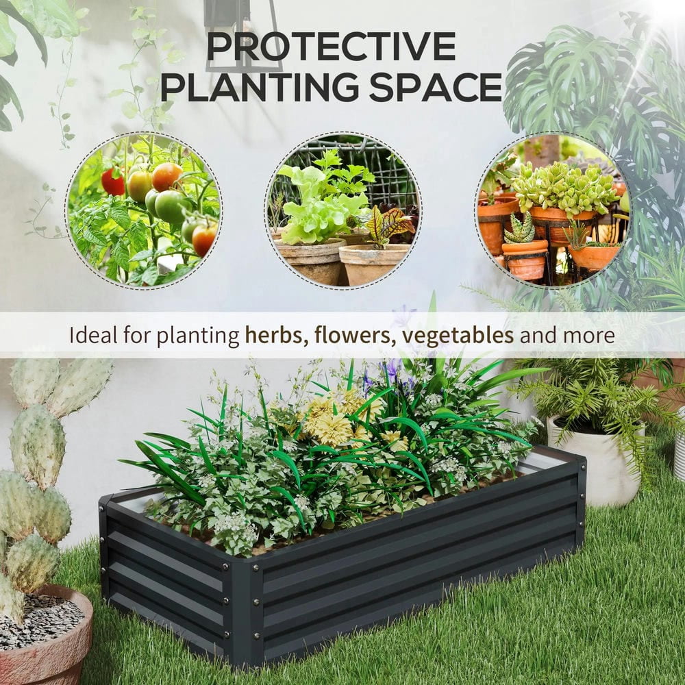 Spaco Galvanized Raised Garden Bed, 4' x 2' x 1' Metal Planter Box for Outdoor Growing Vegetables, Flowers, Herbs, Succulents, Gray
