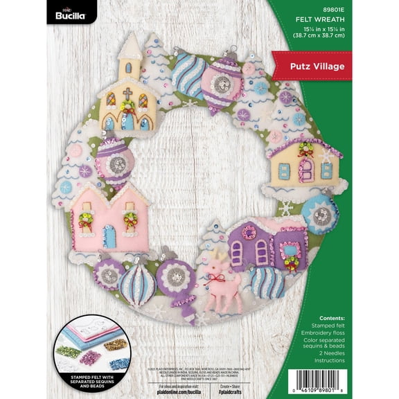 Bucilla 15" x 15" Putz Village Felt Applique Christmas Wreath Kit