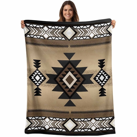 Brown Southwest Blanket Soft Cozy Warm Throw Blanket for Couch, Plush Fuzzy Flannel Fleece Blankets for Sofa, Farmhouse Boho Aztec Geometric Neutral Bed Blankets Lightweight Gifts for Women, 40"x50"