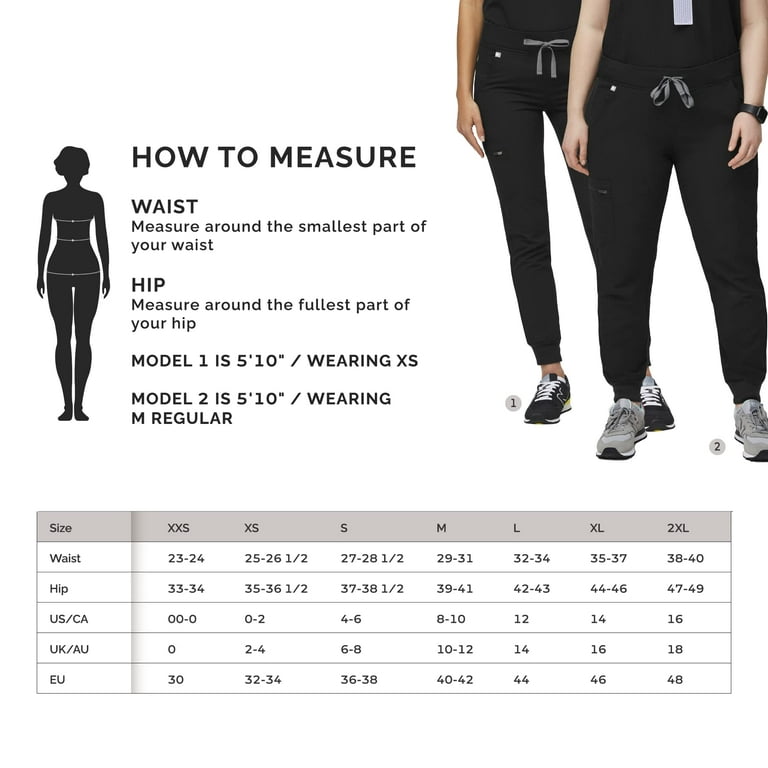 FIGS Zamora Jogger Style Scrub Pants for Women - Black, X-Small Tall 