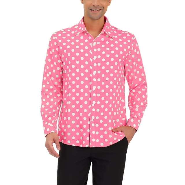 INSPIRE CHIC Men's Shirt Polka Dots Pattern Point Collar Long Sleeve Button Down Shirt 42 Light Pink
