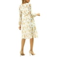 thumbnail image 3 of INSPIRE CHIC Women's Boho Floral V Neck Bishop Sleeve Below The Keen Wrap Dress XS White, 3 of 7