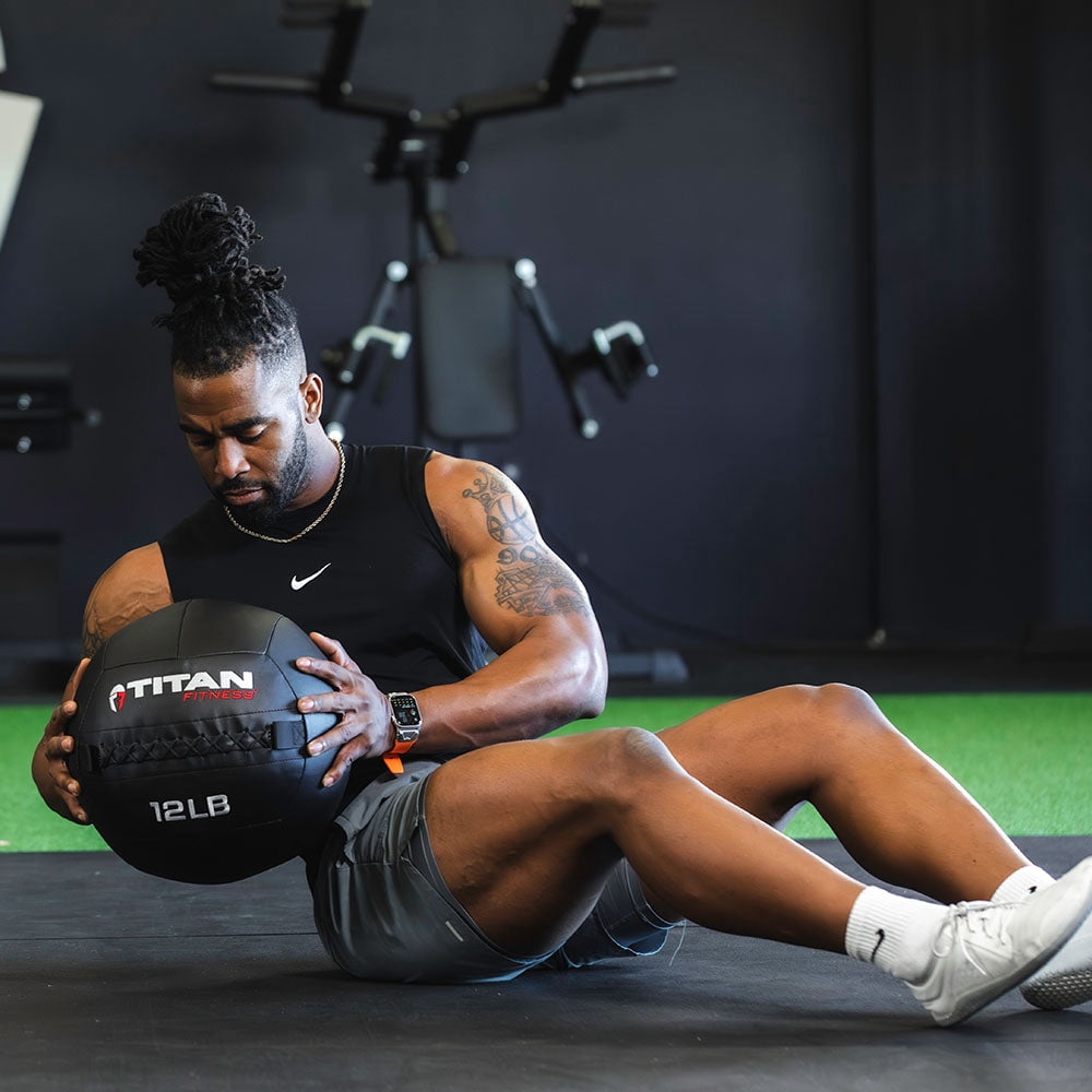 Titan Fitness 12 LB Composite Wall Ball, Soft Shell Poly-Composite Laminate Cross Texture