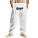 thumbnail image 2 of Pantalones largos para hombre, holgados, informales, de lino, de color liso, con bolsillo bordado, cordón ajustable y cintura elástica, de poliéster., 2 of 8