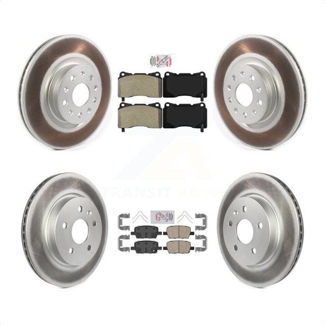 Transit Auto - Front Semi-Metallic Rear Ceramic Pads And Coated Disc Brake Rotors Kit For 2022 Chevrolet Camaro LT1 with engine designation With 4 Piston Brembo Calipers w Track Package KGA-101603