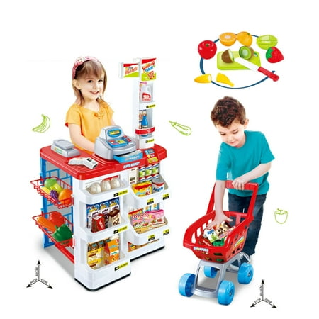 Mundo Toys Supermarket Play Set with Shopping Cart, Cash Register, Lights & Sounds