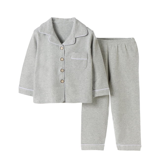 MIASHUI Pyjama pour Enfants, Ensemble 2 Pcs Chemise Boutonnée et Pantalon, Tenue d'Intérieur, Gris, 11-12 Ans