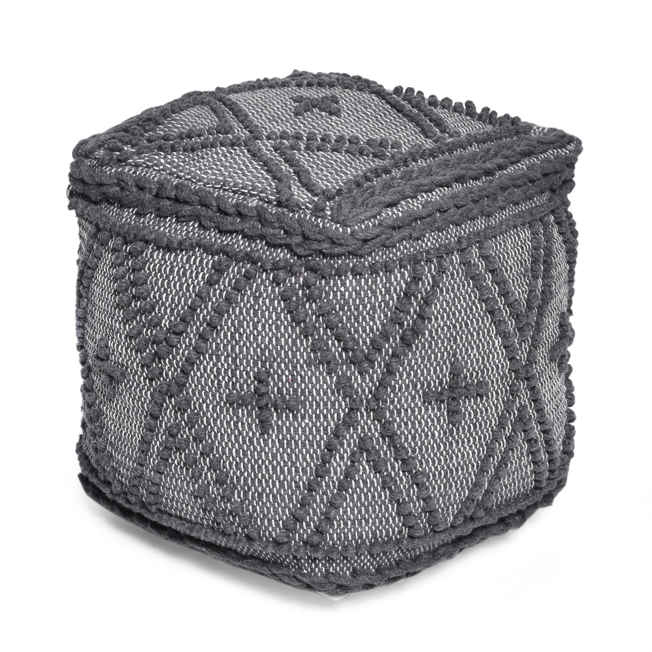 Noble House Lewis Fabric Cube Pouf, Charcoal