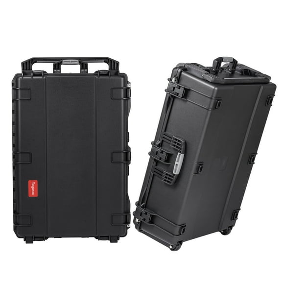 Rolling Case with Foam, 37 x 25.5 x 12 Inch, Transport Hard Case with Wheels/ 3 Large Handles for Camera, Tool, Equipment, Crushproof,Waterproof, Lockable, Inner 33.66" x 22.64" x 9.06"