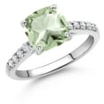 thumbnail image 2 of Gem Stone King 10K White Gold Green Prasiolite and White Lab Grown Diamond Engagement Ring for Women (2.25 Cttw, Cushion 8MM, Gemstone Birthstone, Size 9), 2 of 4