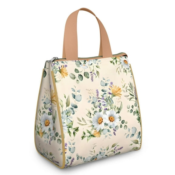 Pioneer Flower Floral Print Pattern Insulated Lunch Bag for Women & Adults,Large Portable Soft Cooler Lunch Bag,Thermal Food Storage Tote with Pearl Cotton,8.66L,8.75x5.75x9.5 Inch