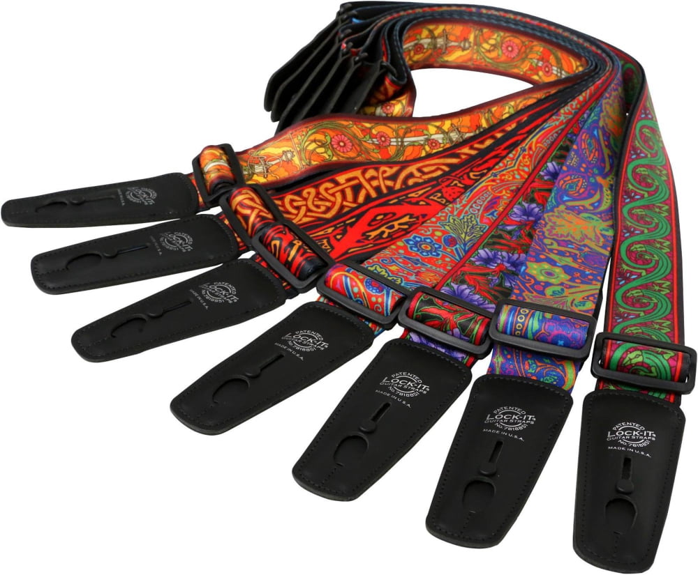Lock-It Straps Bob Masse Rock Art Leather End Guitar Strap Red Thistles