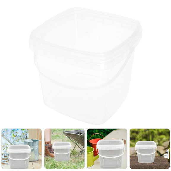 TEHAUX Clear Plastic Bucket with Lid for Food Storage and Outdoor Use Transparent PP 2L Capacity