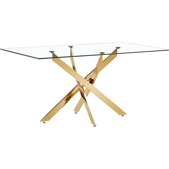 63" Glass Dining Table for 4-6,Glass Top Kitchen & Dining Room Tables,Rectangular Dining Room Table with 0.39" Tempered Glass Tabletop and Stainless Steel Legs,Anti-rust Legs