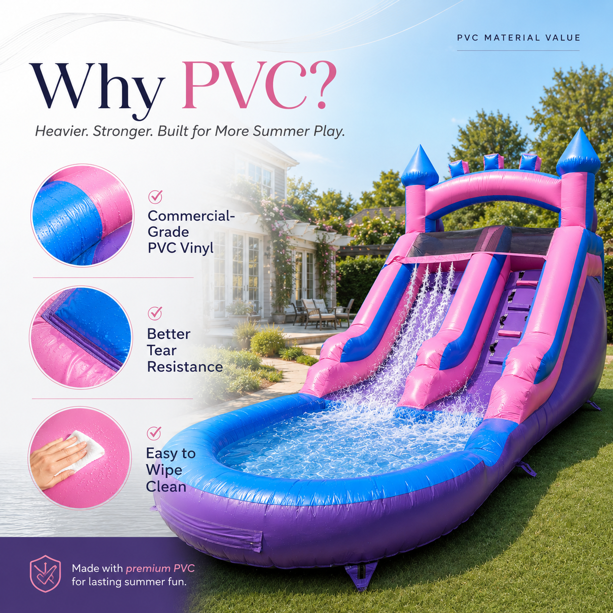 13' x 21' Commercial Water Slide with Splash Pool and Air Blower (Purple&Pink)