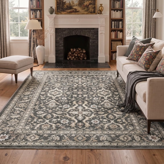 KUETH 5x7 Low Pile Allover Vintage Persian Rug for Living Room, Machine Washable Soft Non Slip Backing Area Rug, VINE Rug for Bedroom Dining Room