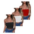 thumbnail image 2 of 3 Pack Tube Tops for Women Sexy Casual Off Shoulder Bandeau Yoga Crop Tees Bulk Slim Fit Solid Going Out Streetwear (L, White-3pc), 2 of 5