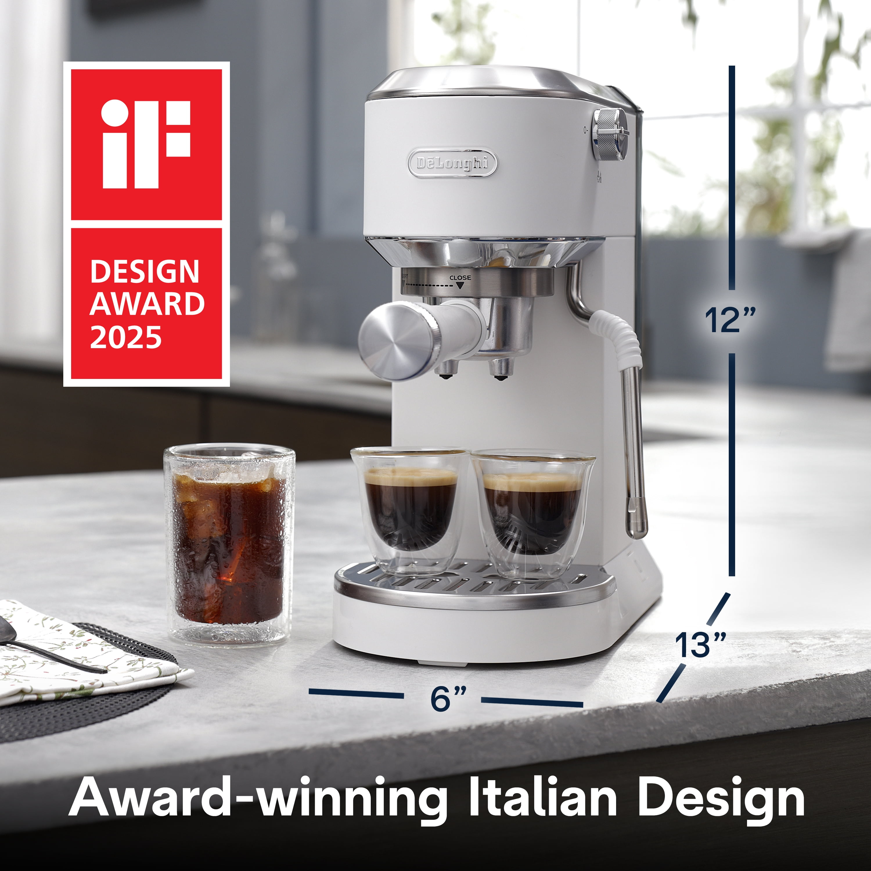 De’Longhi Dedica Duo Espresso Machine, Compact Size with Built in Frother for Latte Art, Brew Espresso, Cold Brew, Lattes & More, Vanilla