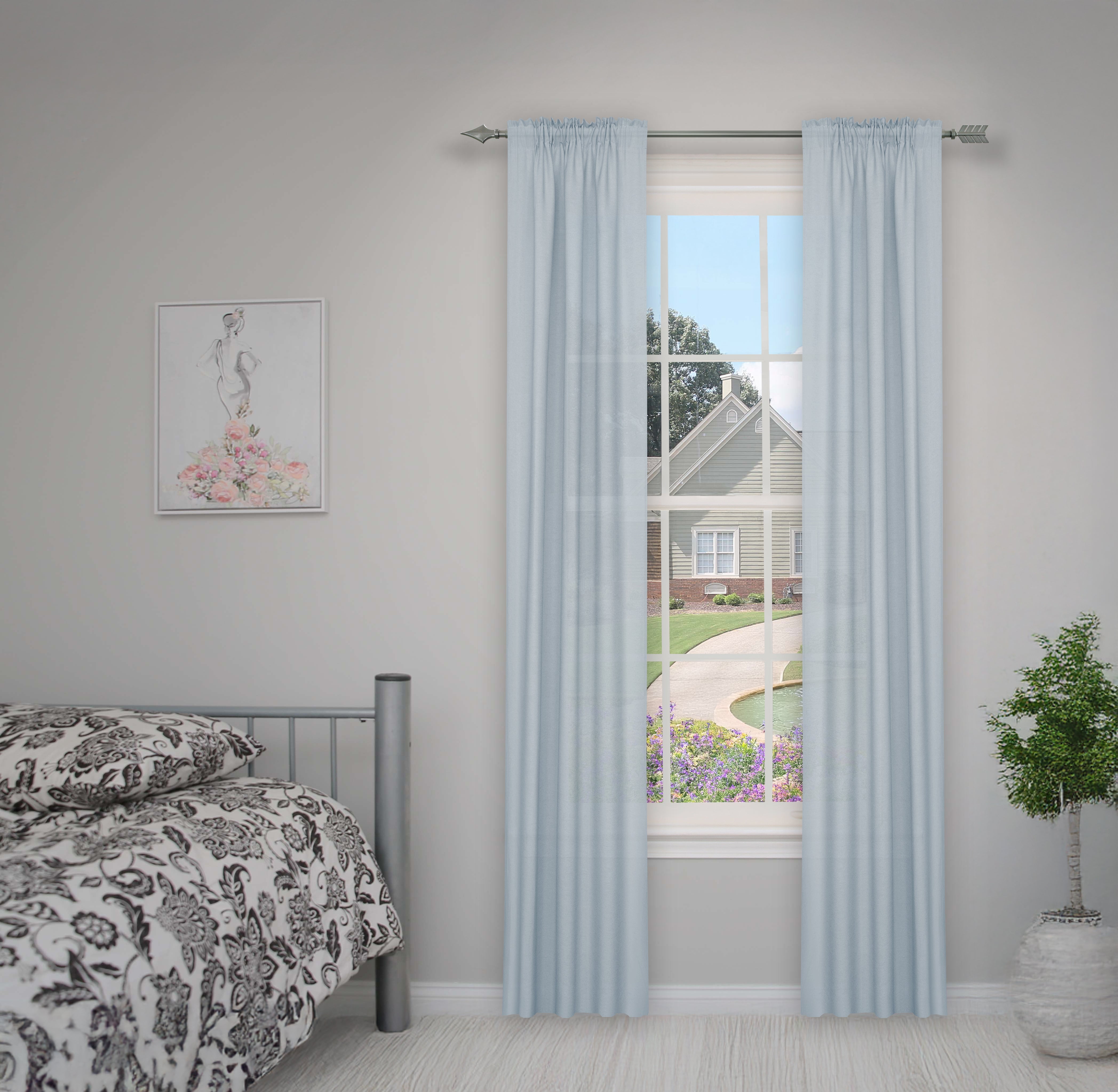 Lumi 28 in. - 48 in. Adjustable Single Curtain Rod 5/8 in. Dia. in Pewter with Arrow finials