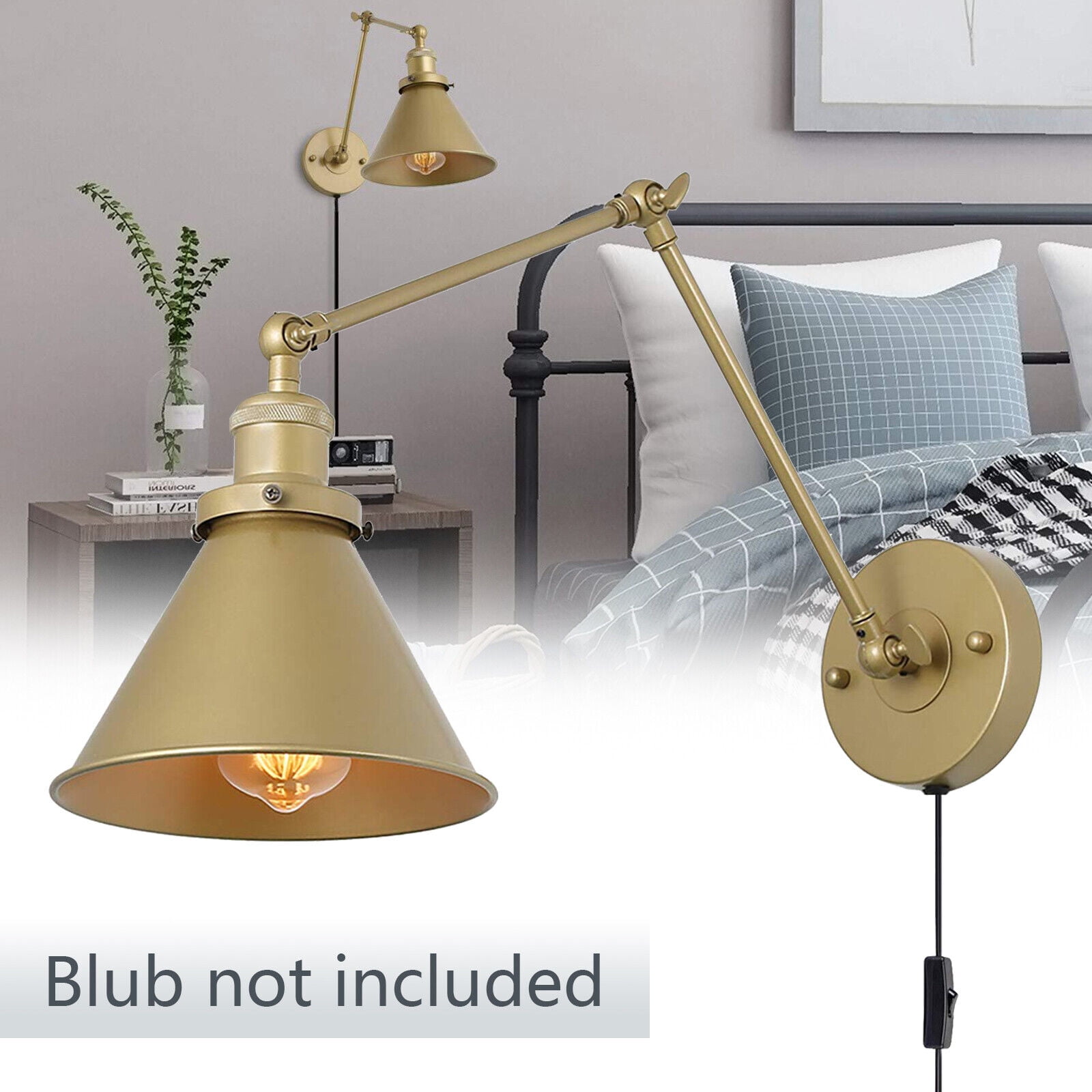 Vintage Gold Swing Arm Wall Light Wall Lamp Corded Industrial Sconce