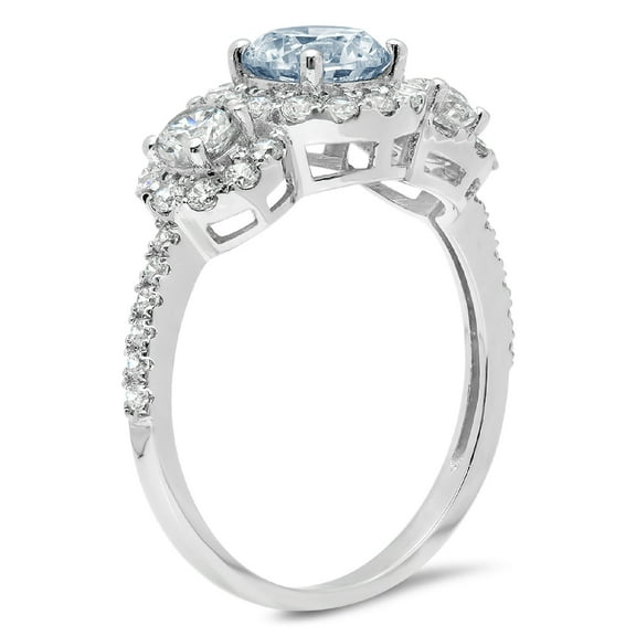 1.46 ct Round Cut Natural Sky Blue Topaz Three-Stone Engagement Ring for Women in 18K White Gold