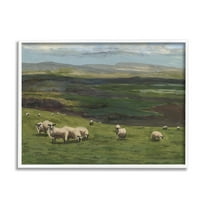 Stupell Industries Flock of Sheep Grazing Animals & Insects Painting White Framed Art Print Wall Art, 20 x 16