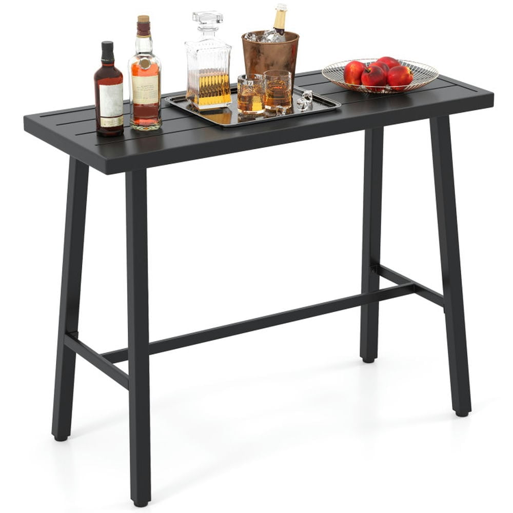 Patio Bar Table With Tempered Glass Top | Outdoor Bistro Table 40" Height, Iron Frame, 200 Lbs Capacity – Black