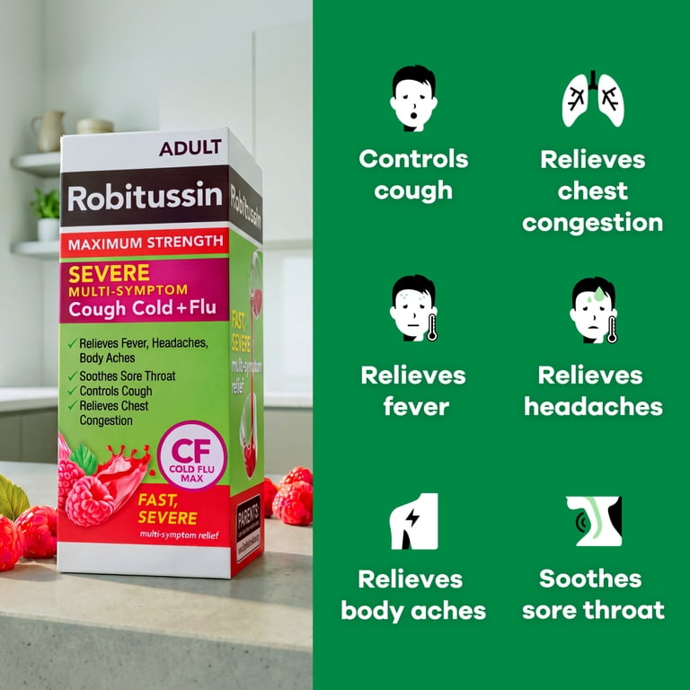 3 pack) Robitussin Maximum Strength CF Max, Severe Multi-Symptom