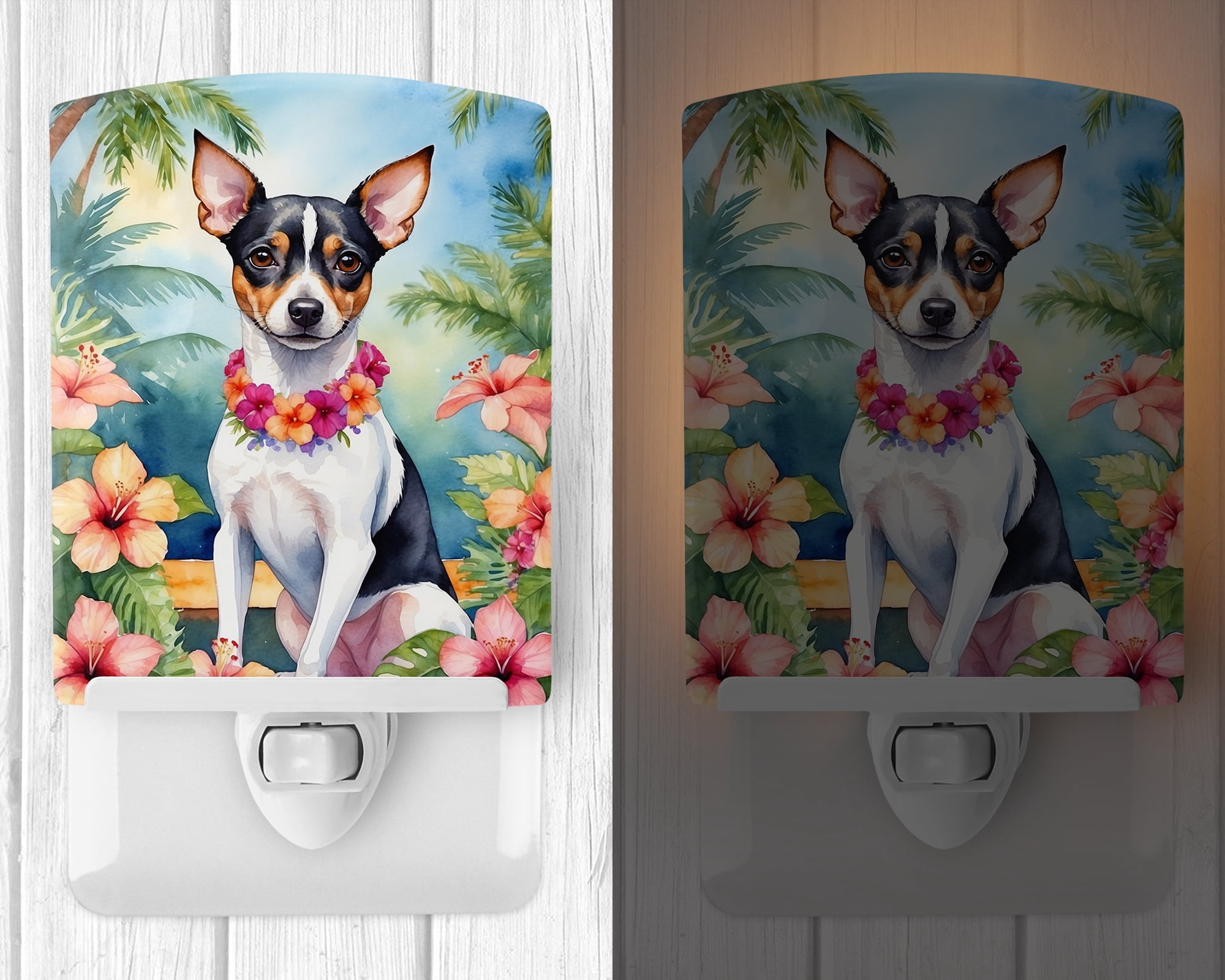 Rat Terrier Luau Ceramic Night Light 4 in x 6 in