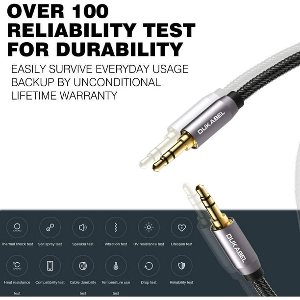 DUKABEL Top Series 3.5mm AUX Cable Lossless Audio Gold-Plated Auxiliary  Audio Cable Nylon Braided Male to Male Stereo Audio AUX Cord Car Headphones