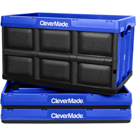 Cubo de almacenamiento CleverMade plegable, 46 L, azul real, paquete de 3