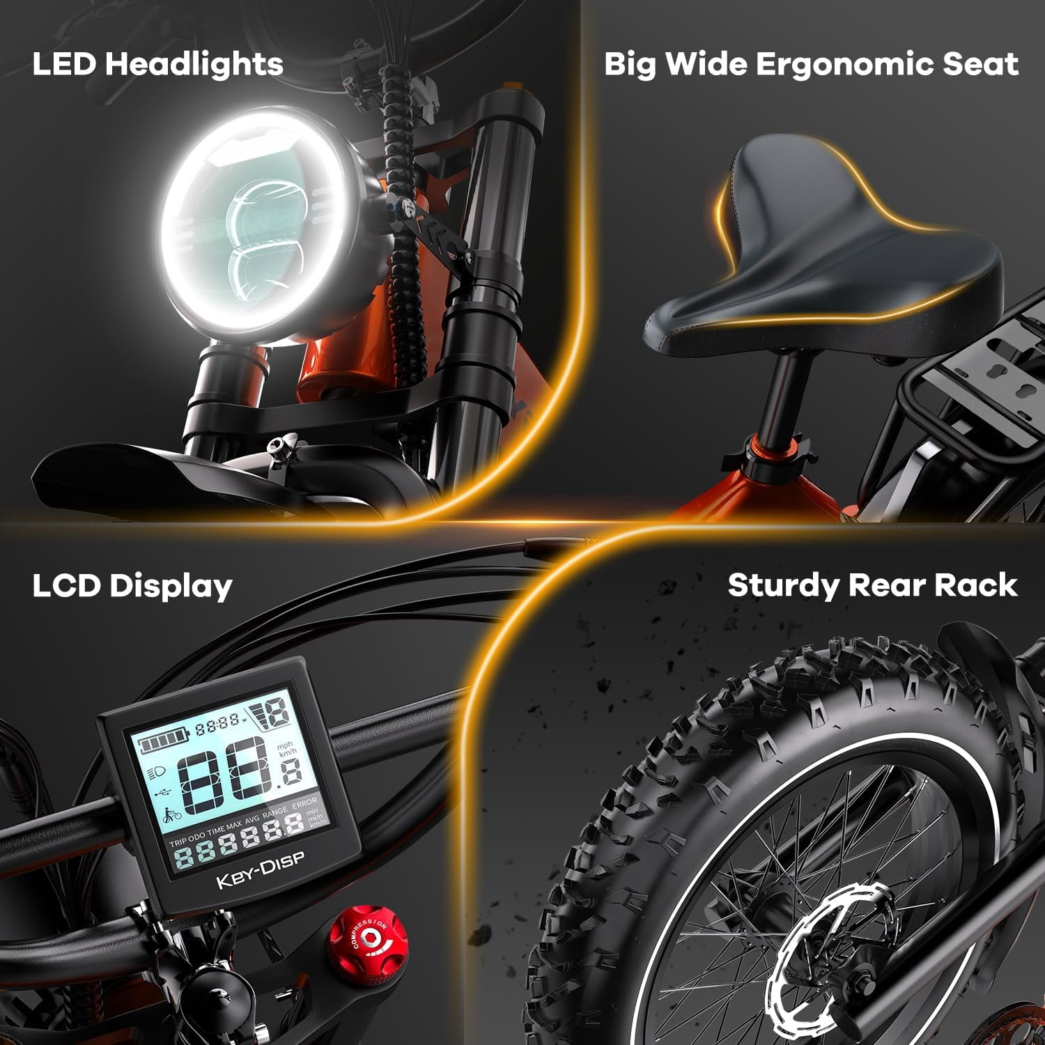 Folding Electric Bike, 20" Fat Tires Ebike for Adults, 1500W 8-Speed E-Mountain Bike, 48V 20Ah