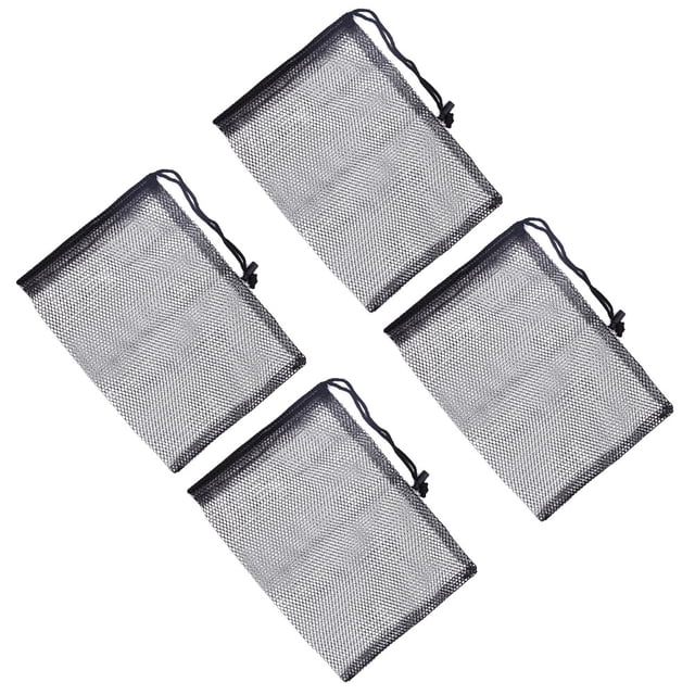 4 bolsas de malla duraderas con cordón ajustable, bolsa para transportar pelotas de tenis, bolsa con cierre de cordón (no incluye pelotas) (negro)