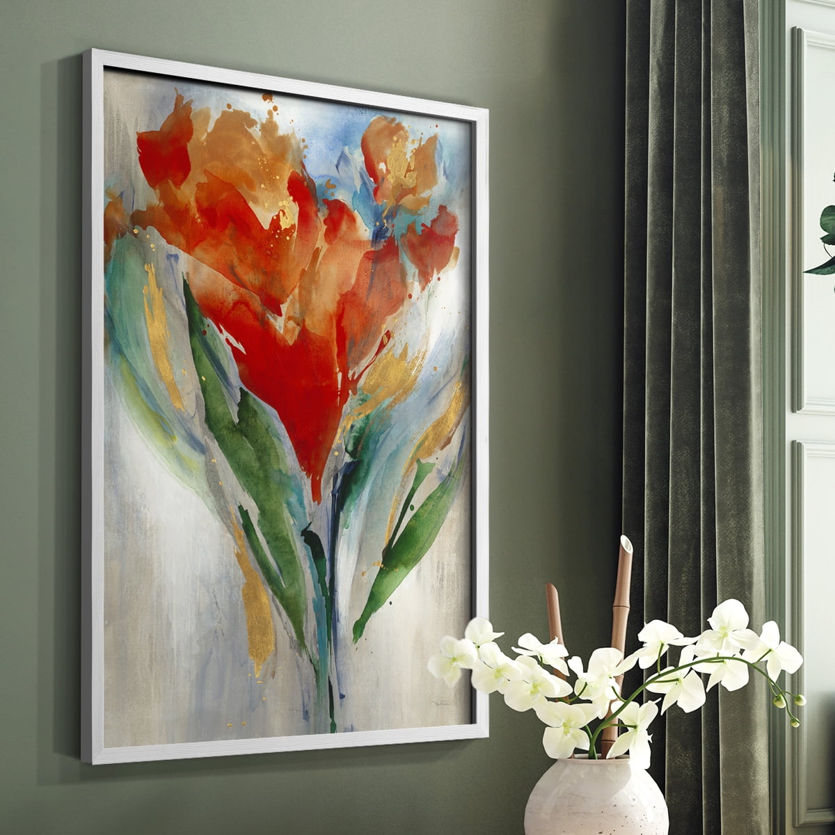 Wild Flower Bouquet Framed Print in White Solid Wood 11 x 14 Framed Print