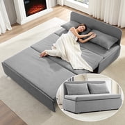 BALUS 62 Linen Queen Size Pull Out Sofa Bed Include 2 Pillows,Convertible Loveseat Sleeper Sofa with Foldable Mattress,Light Gray