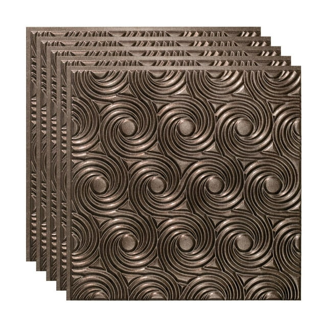 FASÄDE Panneau de Plafond Décoratif en Vinyle Cyclone 2 Pi x 2 Pi à Coller en Étain Fumé (Lot de 5)