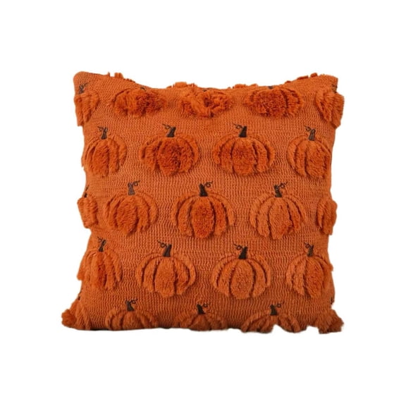 otnbgsr Autumn pumpkin decorative pillowcase 18x18 set, 2 sofa decorative pillowcases, deep rust pumpkin root embroidery artificial fur pillowcase, suitable for bedroom and living room decoration